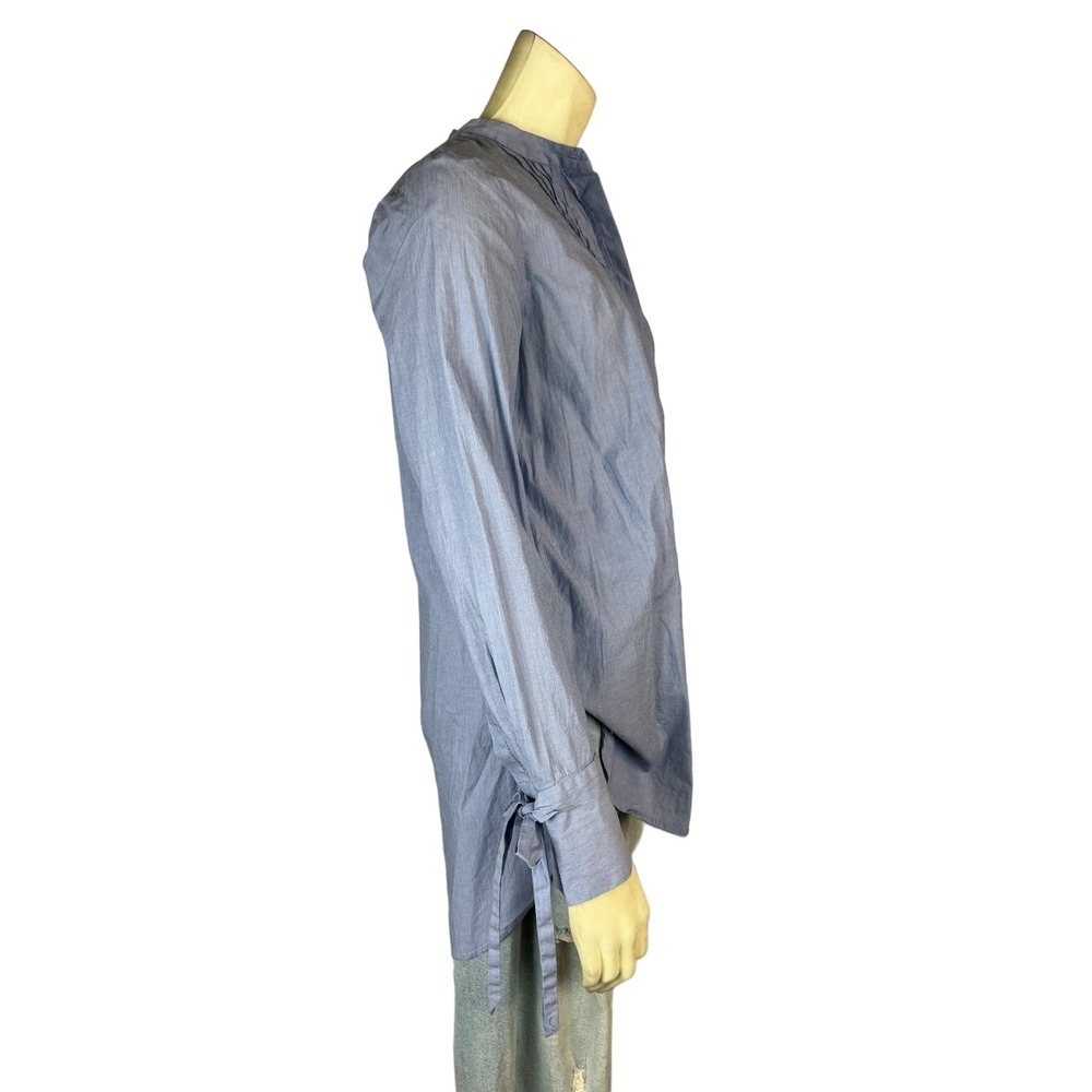 Ann Taylor S small blue and white bib front bow sleeve blouse top shirt - Picture 8 of 13
